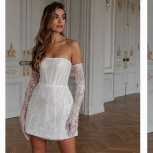 Rosie Etienne Elegant White Lace Strapless Dress